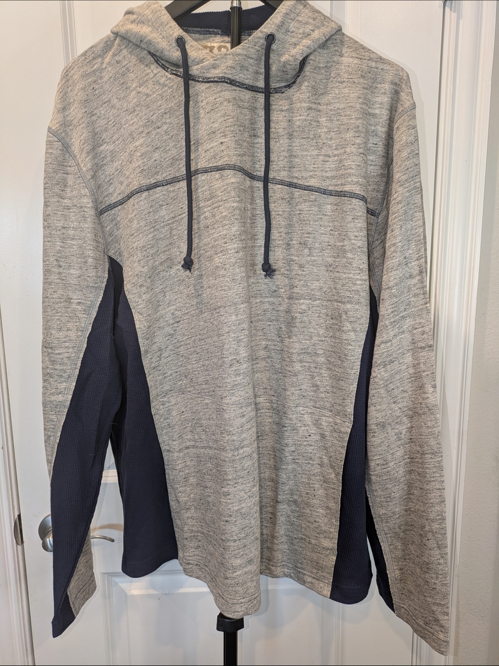32 Bar Blues Men's XXL Linen Cotton Hoodie Gray Navy Colorblock Pullover